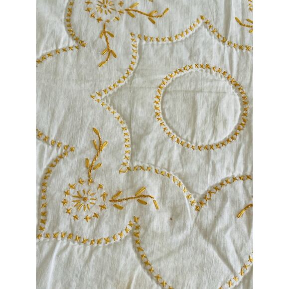 Vintage Hand made Quilt Cross Stitch Coverlet Floral Brown Yellow Moroccan Orang - Picture 10 of 16